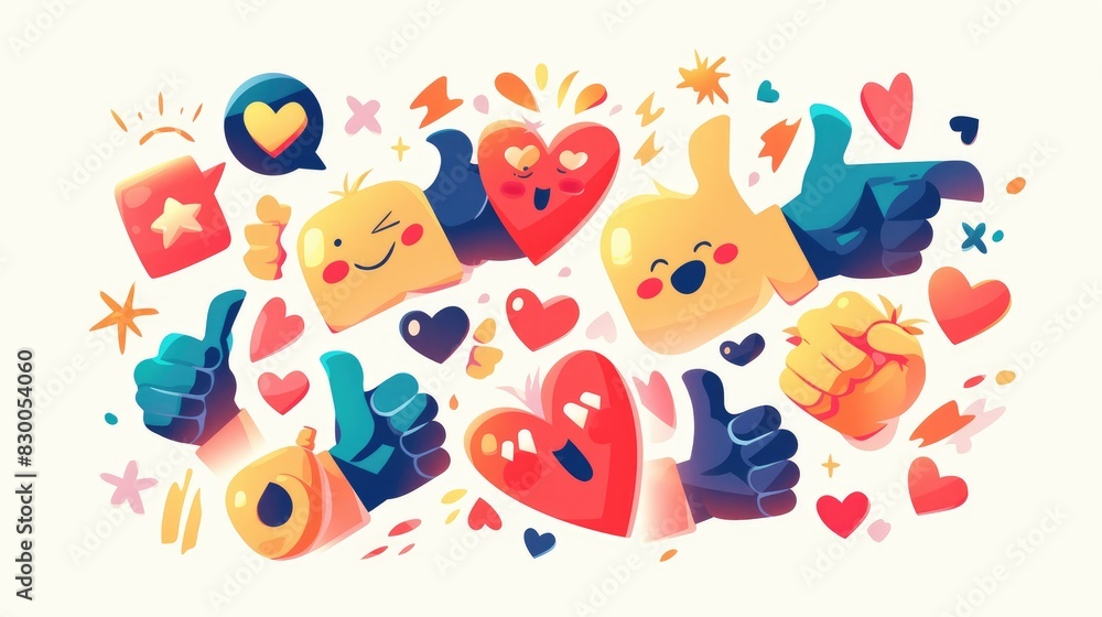 Positive reactions like thumbs up and hearts displayed on a clean white backdrop Positive reactions like thumbs up and hearts displayed on a clean white backdrop