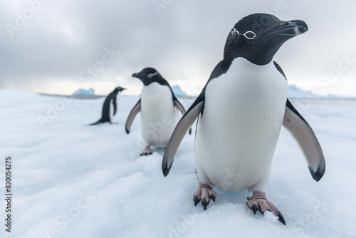 Penguins traverse frozen Antarctic landscape on drifting ice floe highways 