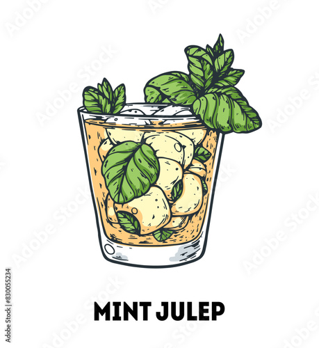 Mint Julep cocktail illustration. Hand drawn sketch. Vector illustration. Isolated object.