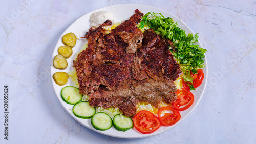 Beef portion doner kebab top view
