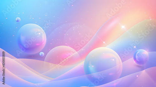 Vector background with abstract neon shapes in gradient pastel colors. Poster with blurred effect. Asymmetric composition. Applicable for landing page. Generative AI.