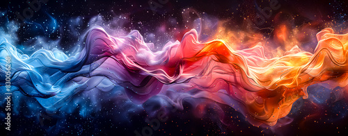 Smoke of red and blue colors. Waves, pastel colors. Black background
