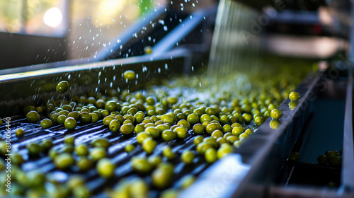 Unripe olives undergoing washing and milling process for high-quality oil production  photo