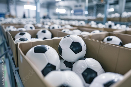 Soccer Balls Packaged in Branded Boxes in Modern Packaging Facility
