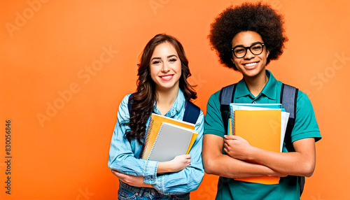 JOVEM ESTUDANTE SORRINDO SEGURANDO LIVROS E CADERNOS EM UM CONCEITO DE VOLTA ÀS AULAS E ENSINO SUPERIOR, UNIVERSITÁRIO E PREPARATÓRIO PARA CONCURSO PÚBLICO