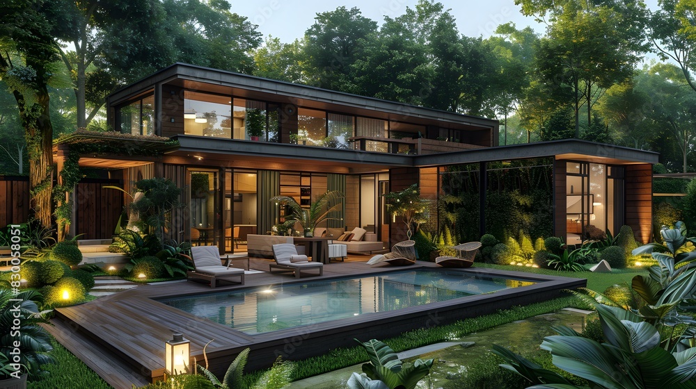Obraz premium A Modern House in the Forest