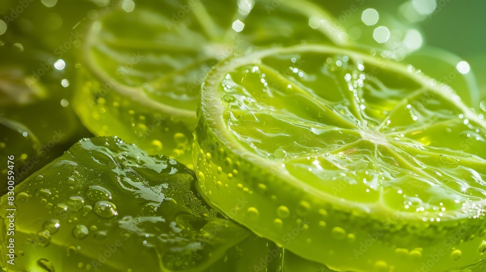 A row of green bowls filled with lime juice and lime slices A row of green bowls filled with lime juice and lime slices