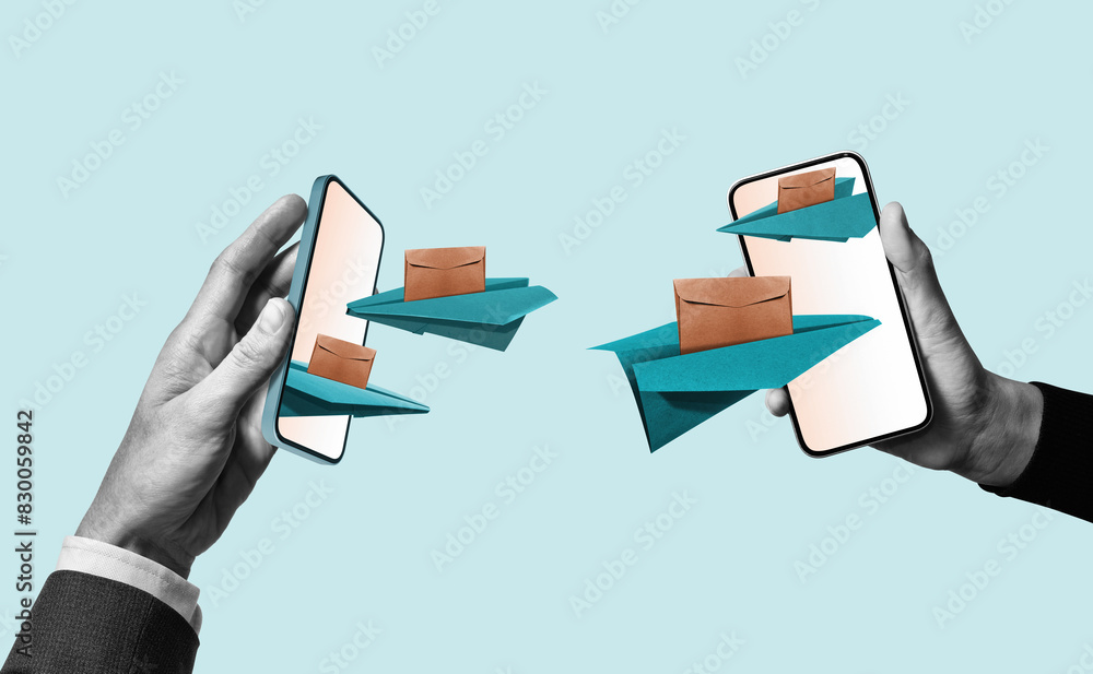 Online communication between people. Art collage. Online communication between people. Art collage.