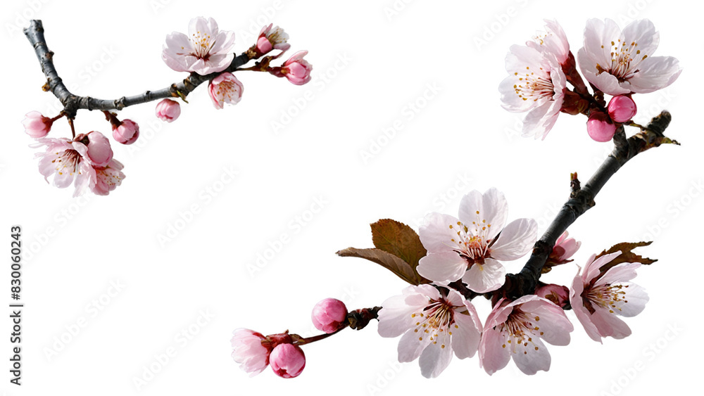 Isolated blooming pink cherry blossom branches with empty space Isolated blooming pink cherry blossom branches with empty space