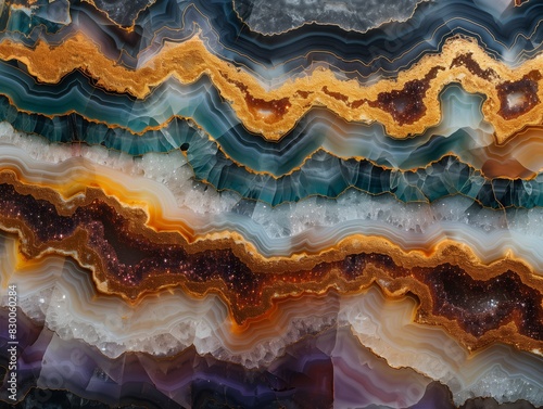 Abstract marble of different minerals with golden veins