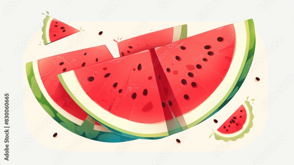 A vibrant illustration of a juicy watermelon a quintessential summer treat is depicted in a flat 2d style This colorful cartoon set against a white background showcases the organic appeal of A vibrant illustration of a juicy watermelon a quintessential summer treat is depicted in a flat 2d style This colorful cartoon set against a white background showcases the organic appeal of