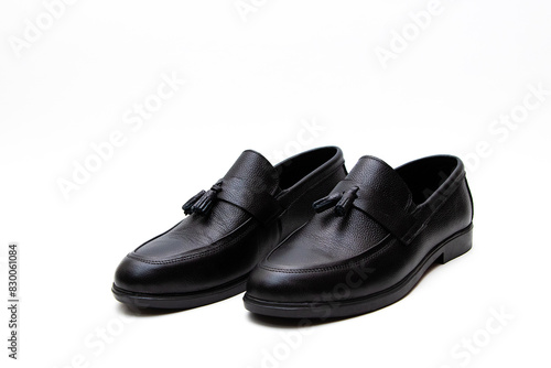 Fashionable men's leather shoes on white background. shoes Black. 