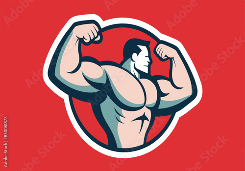 A muscular man with his arms raised in the air