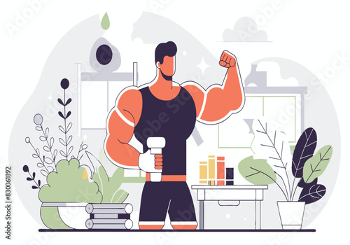 A man with a muscular build is holding a bottle of water