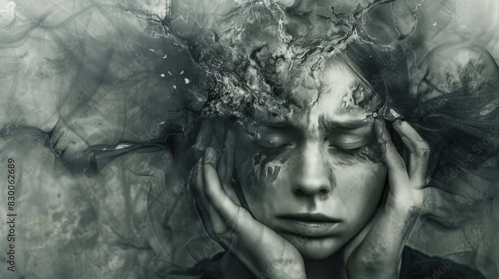 Head and Stress, Headache, Migraines. medical use Education and Commerce. the painful point with a red effect Head and Stress, Headache, Migraines. medical use Education and Commerce. the painful point with a red effect