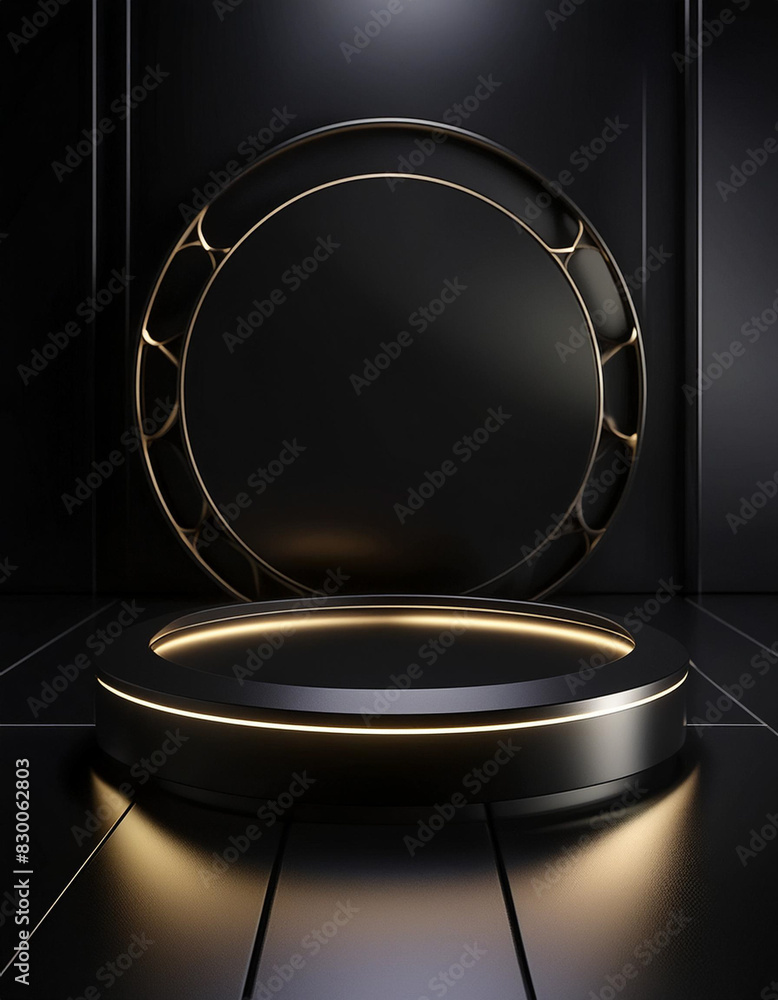 Gold black podium background 3D golden product line stage dark platform wave display. Design podium black luxury gold light scene pedestal presentation showcase event beauty shine object cosmetic sale Gold black podium background 3D golden product line stage dark platform wave display. Design podium black luxury gold light scene pedestal presentation showcase event beauty shine object cosmetic sale