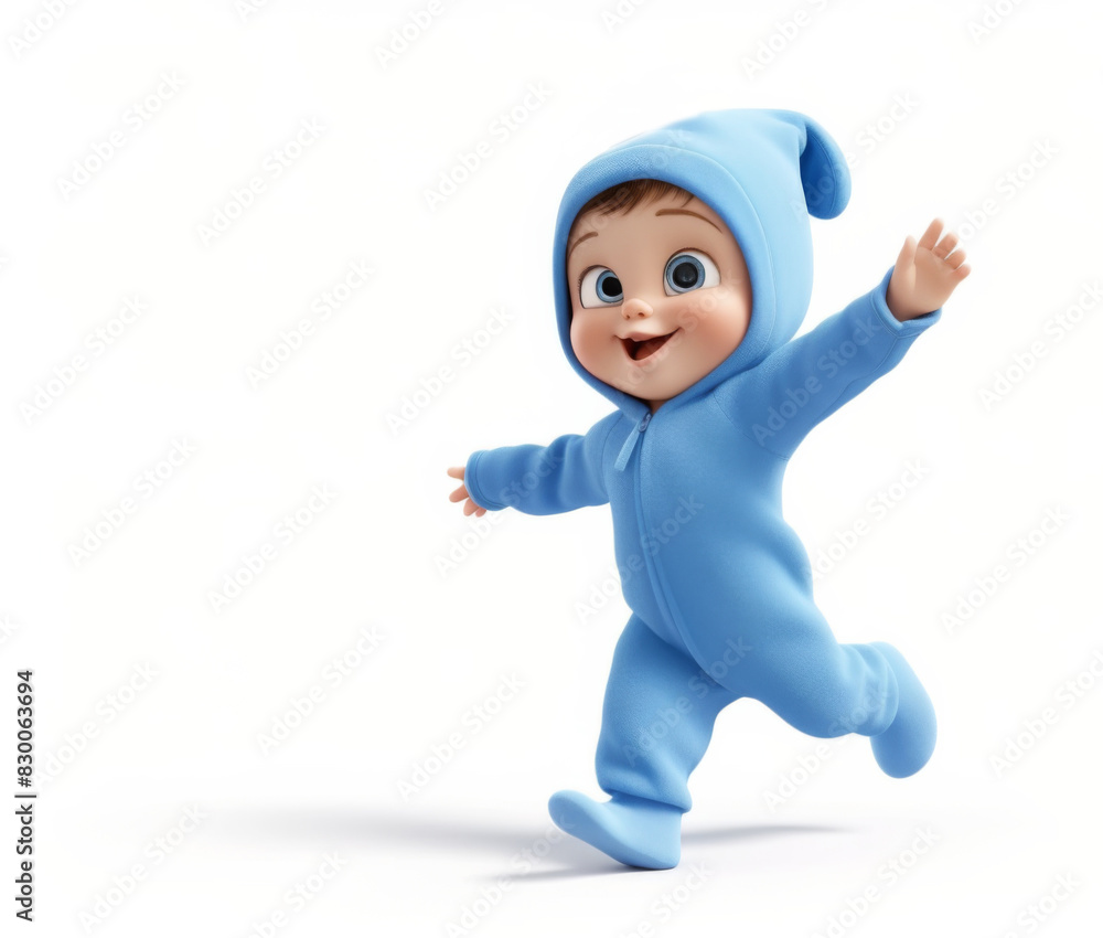 Cartoon 3d cute newborn baby in blue jumpsuit. Isolated bright illustration on white background Cartoon 3d cute newborn baby in blue jumpsuit. Isolated bright illustration on white background