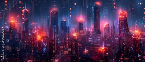 Futuristic Smart Cyber City: Innovative Urban Landscape in Digital Circuitry, futuristic technology concept,  graphic banner design