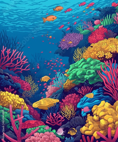 Colorful Coral Reefs and Fish at Ocean Depths