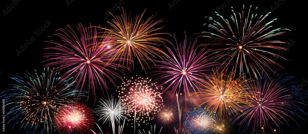 Naklejka premium colorful holiday fireworks on the black sky dark