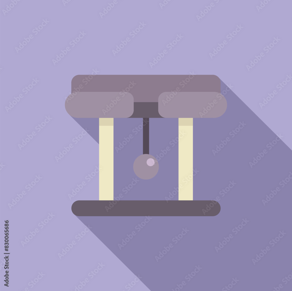 Flat design icon of a newton's cradle on a purple background, symbolizing momentum and physics Flat design icon of a newton's cradle on a purple background, symbolizing momentum and physics