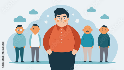 Despite receiving compliments on his weight loss journey a man still feels unhappy with his appearance and constantly compares himself to others leading to a negative impact on his. Vector
