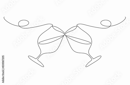 Continuous one line of cheers two wine glasses. Simple line hand drawn, geometric Vector illustration vector  