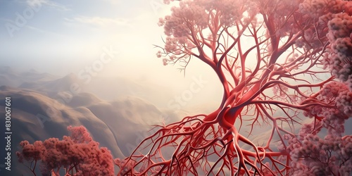 Medical illustration showing internal structure of human lungs with COPD inflammation. Concept Medical Illustration, Human Lungs, COPD Inflammation, Internal Structure, Respiratory System photo