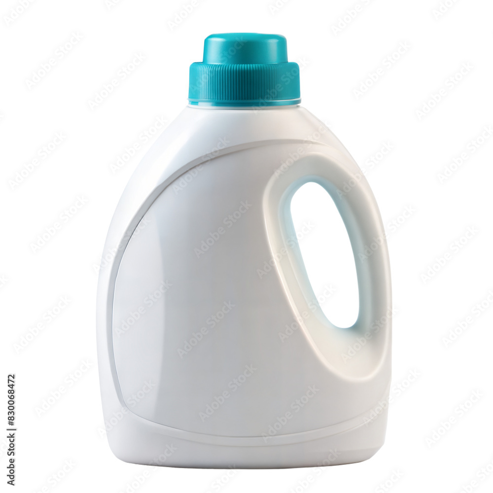 White plastic detergent bottle with blue cap; isolated on a transparent background with soft shadowing White plastic detergent bottle with blue cap; isolated on a transparent background with soft shadowing