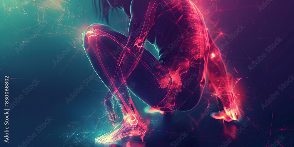 Obraz premium Hip Hurt: The Deep, Aching Pain of Hip Discomfort - Visualize a scene where the hip aches deeply, with a constant dull ache that worsens with movement.