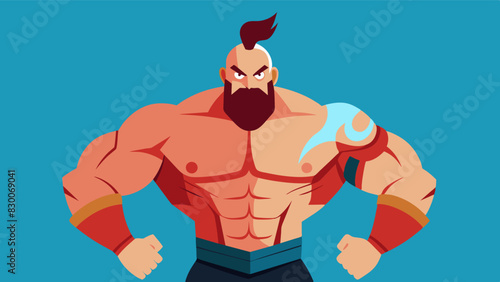 A video game character is created with an impossibly buff body making players believe they must achieve the same unrealistic physique.. Vector illustration