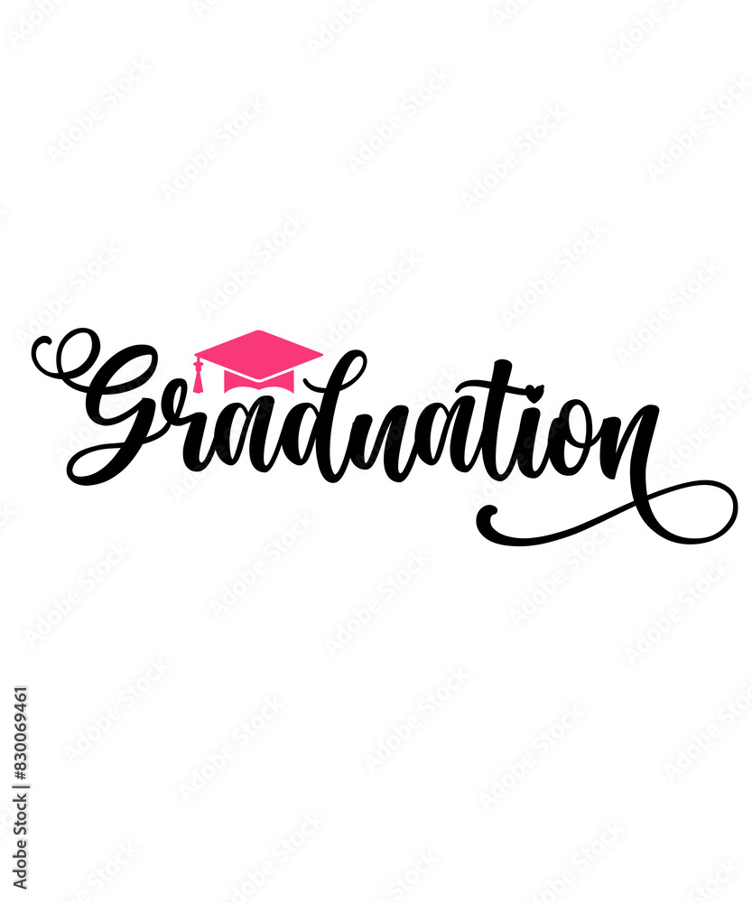 Fototapeta premium Graduation typography design on plain white transparent isolated background for card, shirt, hoodie, sweatshirt, apparel, tag, mug, icon, poster or badge
