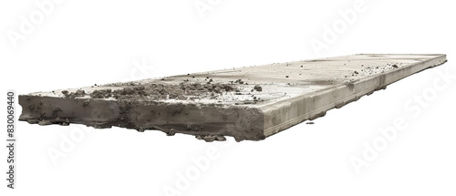 Isolated image of a large concrete slab with rough texture and debris on top, used for construction and building purposes. photo