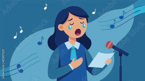 A student sang a beautiful ballad tears streaming down their face as they poured their heart and soul into their performance.. Vector illustration