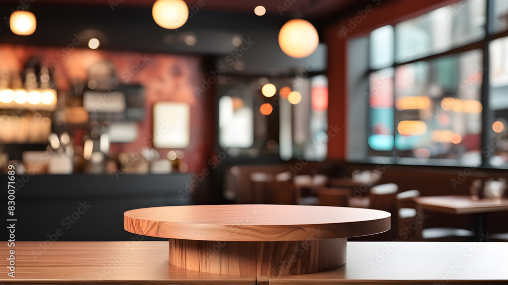 image of table podium in front of restaurant abstract background, Generative AI image of table podium in front of restaurant abstract background, Generative AI