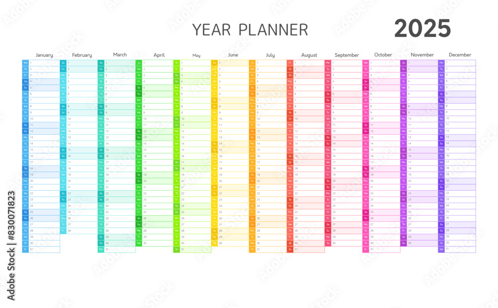2025 calendar, year planner for daily and monthly agenda. Blank
