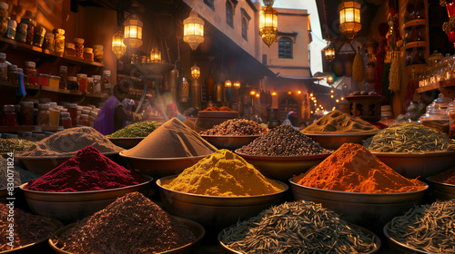 Fototapeta Naklejka Na Ścianę i Meble -  Colorful Spices in Bowls at Traditional Market