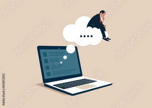 Think of solution, focus on new idea, concentration or philosophy, skeptical or rational concept. Flat vector illustration