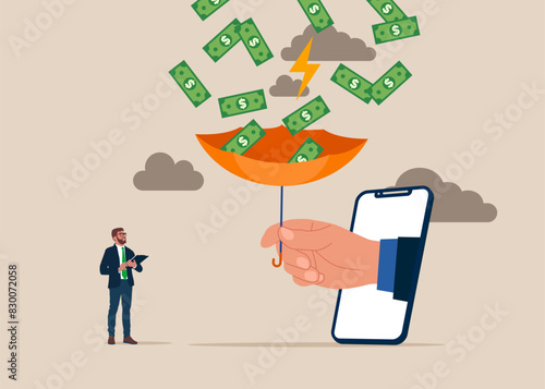 Make money idea, passive income or profit and dividends from stock market investment, financial success concept. Flat vector illustration