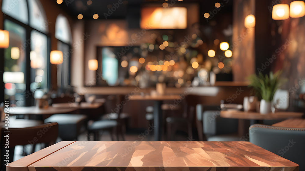 image of table podium in front of restaurant abstract background, Generative AI image of table podium in front of restaurant abstract background, Generative AI