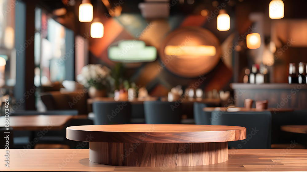 image of table podium in front of restaurant abstract background, Generative AI image of table podium in front of restaurant abstract background, Generative AI