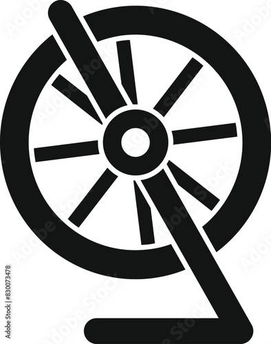Black and white silhouette of a traditional spinning wheel, iconic for textile making