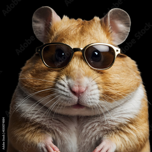 A cool hamster with sunglasses looking at camera 