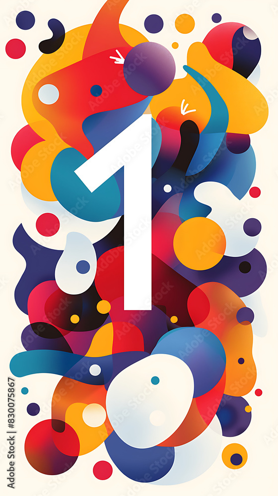 A colorful illustration of the number 1 in white A colorful illustration of the number 1 in white