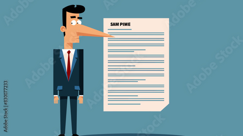 Dishonest Job Application: Businessman with Long Nose on Resume Paper Highlighting Integrity Issues in Career History