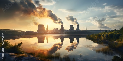 Industrial power plant emitting CO2 contributes to global warming and urban pollution. Concept Global Warming, CO2 Emissions, Industrial Pollution, Power Plants, Urban Environment