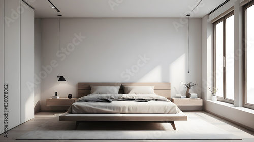 Interior modern bedroom  Minimalism  Generative AI