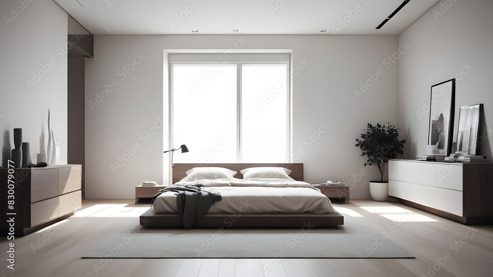 Interior modern bedroom, Minimalism, Generative AI Interior modern bedroom, Minimalism, Generative AI