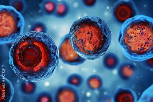 close-up views of spherical structures resembling cells