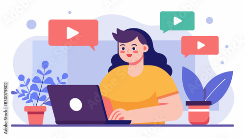 A person subscribing to a bodypositive YouTube channel and regularly watching videos that promote selfacceptance and confidence.. Vector illustration